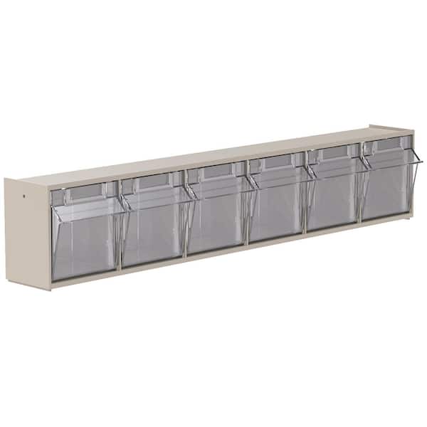 06706, 23 5/8 in. W x 3 3/4 in. D x 4 1/2 in. H, 6-Compartment Cabinet Small Parts Organizer Storage Bins, Tan (1-Pack)