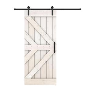 Double KR 28 in. x 84 in. White Finished Pine Wood Sliding Barn Door with Hardware Kit (DIY)