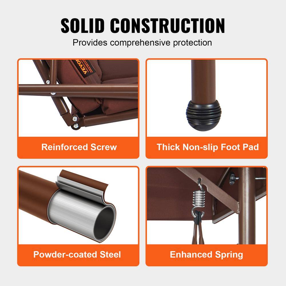Brown Alloy Steel 3-Seat Patio Swing Chair with Adjustable Canopy