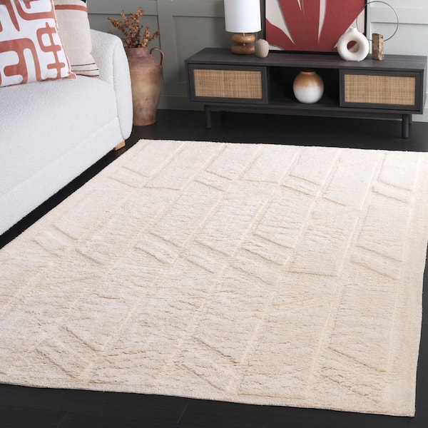 Easy Care Ivory 3 ft. x 5 ft. Machine Washable High-Low Geometric Solid Area Rug