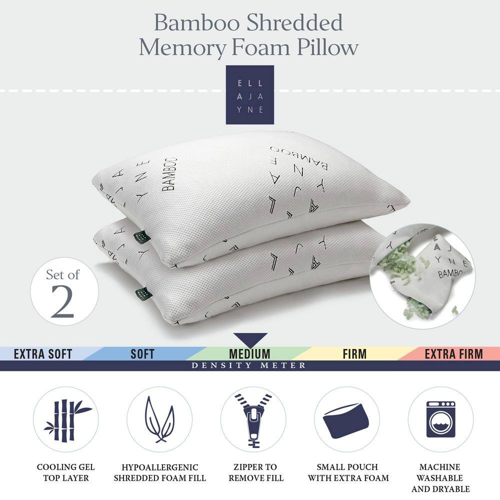 Standard/Queen White Bamboo Memory Foam Pillow with Adjustable Density