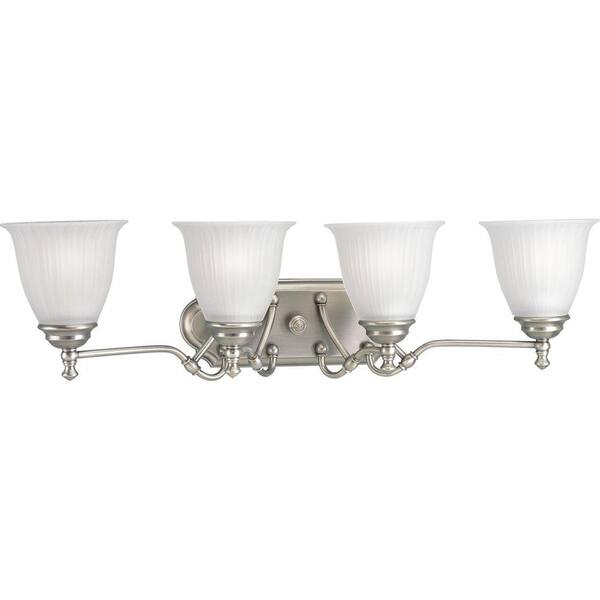 Progress Lighting Renovations Collection 4-Light Antique Nickel Vanity Light with Etched Glass Shades