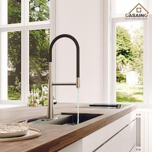 Single-Handle Standard Kitchen Faucet with FastMount and Deckplate Included in Brushed Nickel