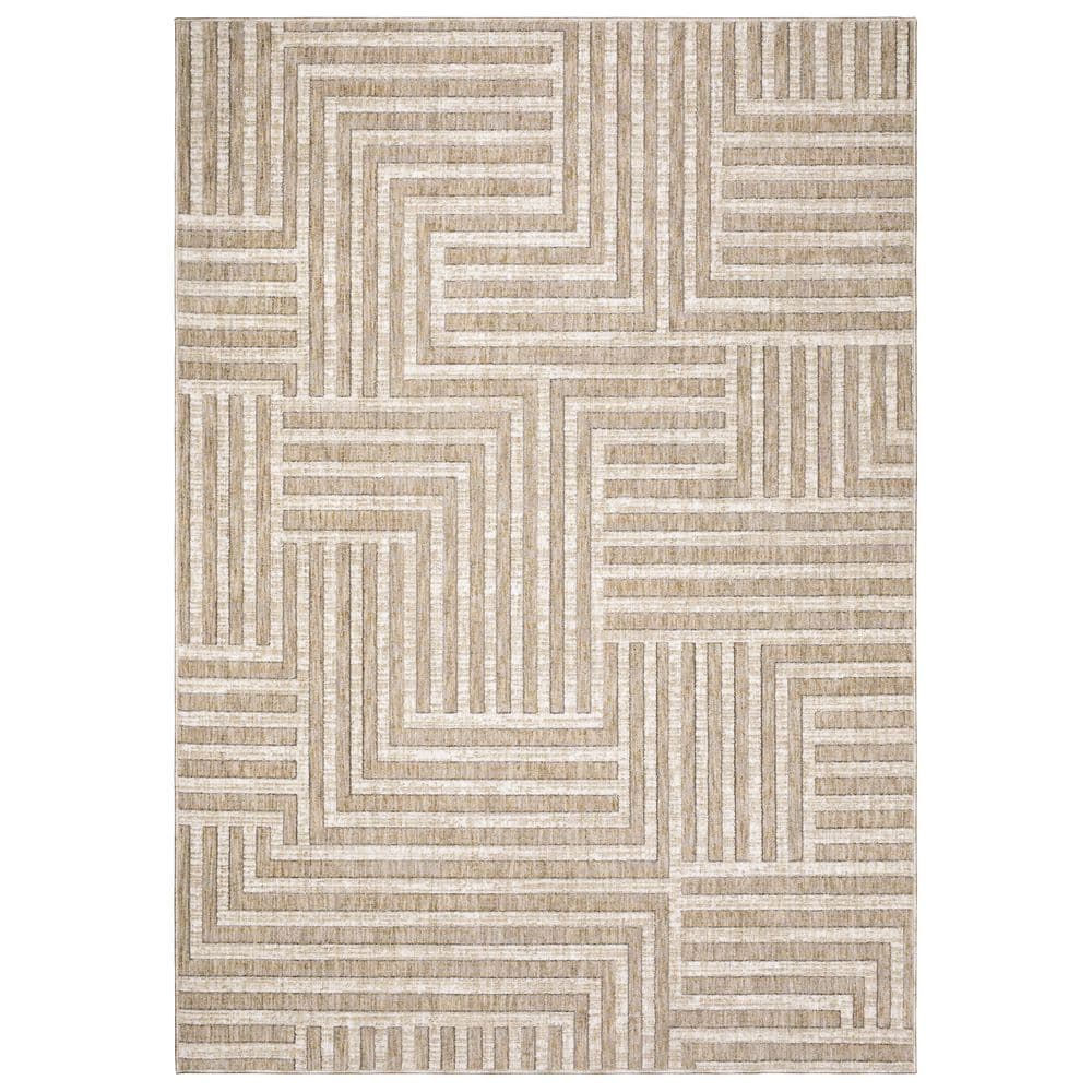 Helix Beige/Ivory 2 ft. x 8 ft. Geometric Maze Polyester Indoor Area Rug price history on PriceWatchPro