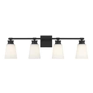 YANSUN 25.2 in. 4-Light Matte Black Modern Bathroom Vanity Light Mirror ...