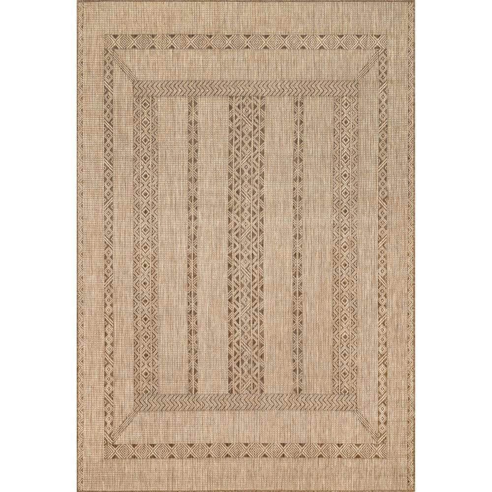 Beige Geometric Patterned Indoor/Outdoor Area Rug 6'7" x 9'