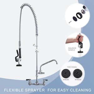 47 in. Height Triple Handle Pull Down Sprayer Kitchen Faucet, Kitchen Sink Faucet with Pre-Rinse Sprayer Wall Mount