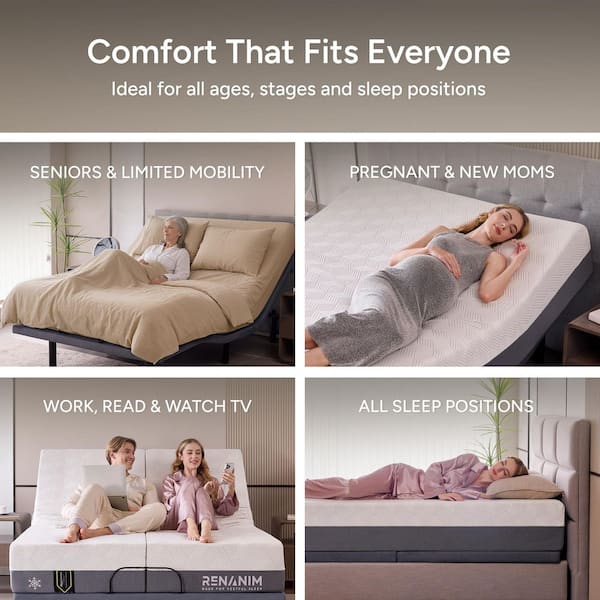 Gray Queen Adjustable Bed Frame, Massage, Wireless Remote/APP, USB Ports, Under-Bed Light, Head/Foot Incline