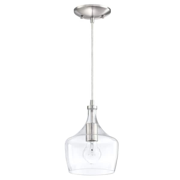 1-Light Kitchen Island Teardrop Clear Glass Pendant with Brushed Nickel Finish