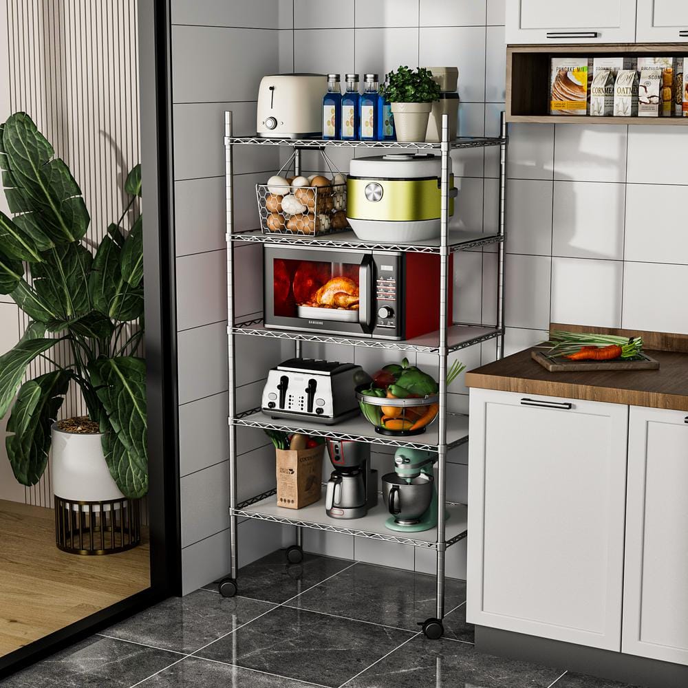 FUNKOL 5 Tier Chrome Metal 14 in. L x 30 in. W x 60 in. H Large Adjustable Kitchen Storage Shelf