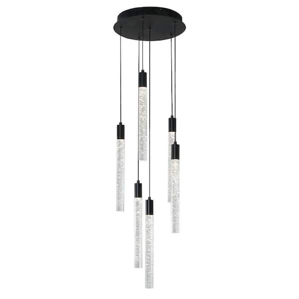 UMEILUCE 6-Light Dimmable Integrated LED Black Crystal Chandelier for Stairs Dining Room Hallway
