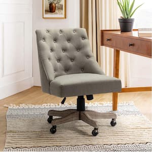 Jovita Truffle Button-Tufted Upholstered 17.5 in.-21.5 in. Adjustable Height Swivel Task Chair with Solid Wood