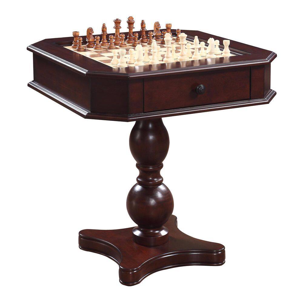 Mahogany 3-in-1 Game Table with Black Synthetic Leather Chairs