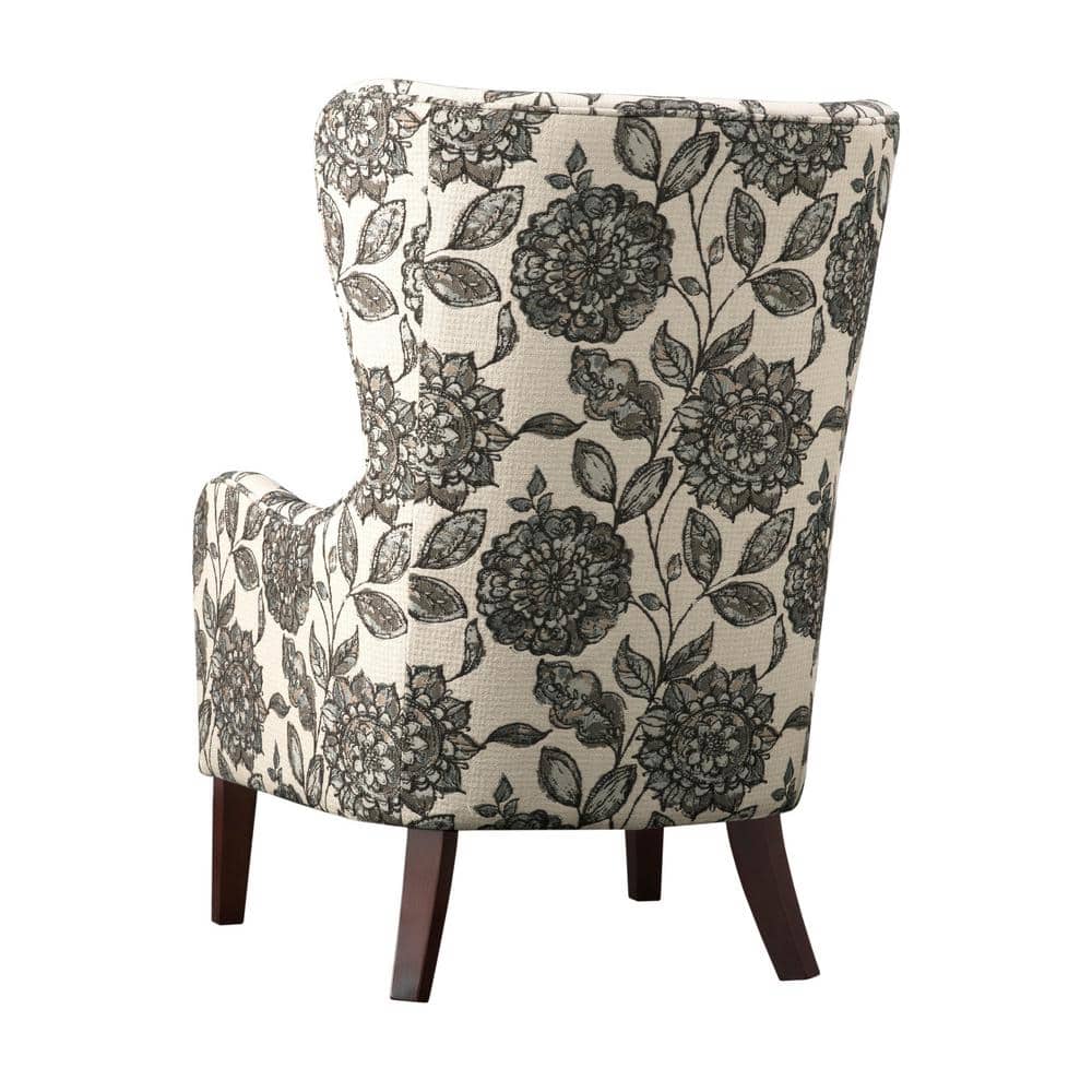 Gray and Brown Birch Wood Floral Accent Chair