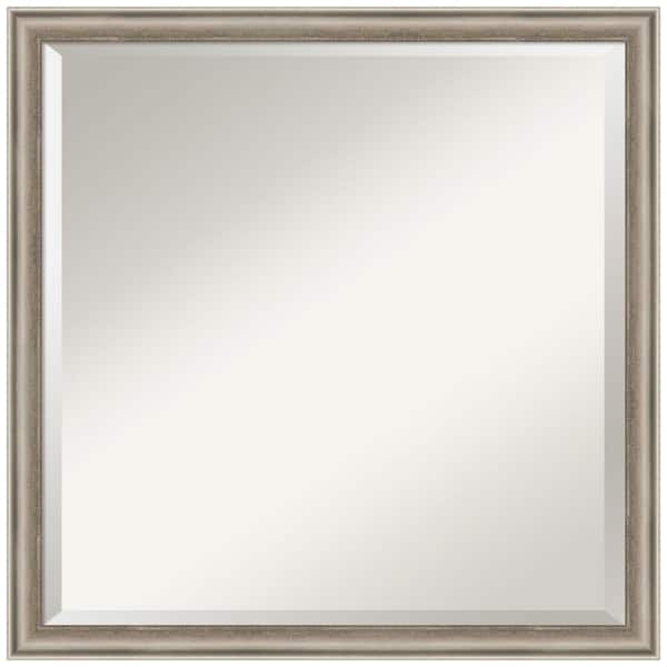 Amanti Art Salon Scoop Pewter 22 in. W x 22 in. H Beveled Casual Square Wood Framed Wall Mirror in Silver