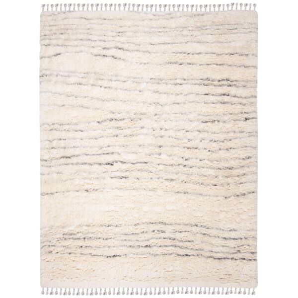 SAFAVIEH Kenya Ivory/Grey 9 ft. x 12 ft. Flokati Striped Area Rug