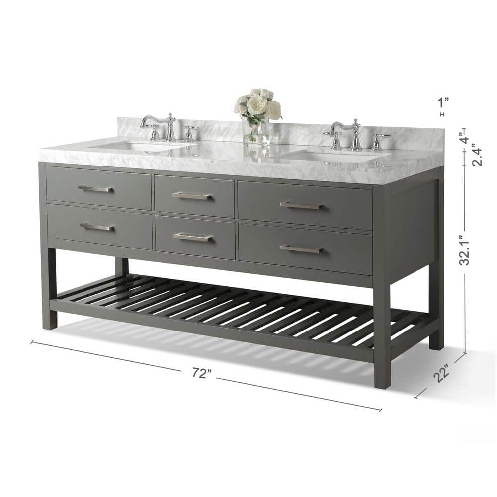 Elizabeth 72'' Sapphire Gray Double Sink Vanity with Marble Top