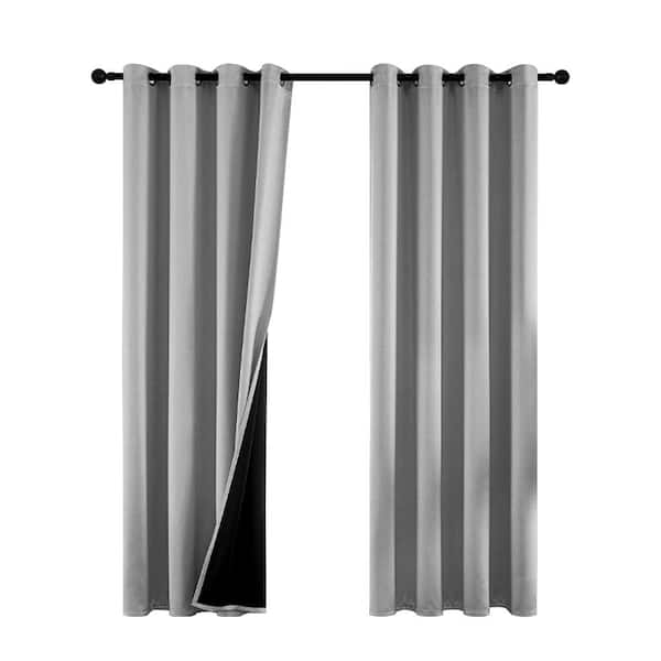 Shatex Gray Grommets Thermal Insulated with Coated Lining 52 in. W x 84 in. L Indoor Blackout Curtains (Single Panel)