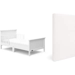 Bailey White Toddler Bed with Premium Foam Crib and Toddler Mattress