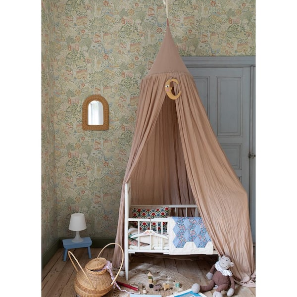 Green Bygga Bo Neutral Woodland Village Wallpaper Sample