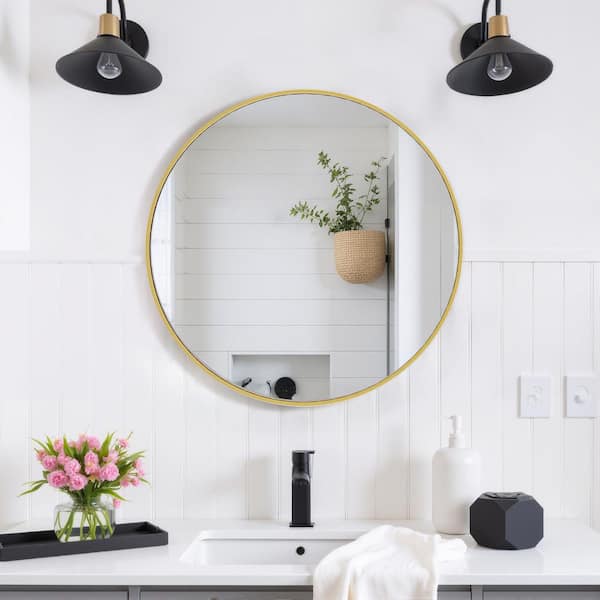 20 in. W x 20 in. H Round Framed Wall for Over Sink, Entryway, Living Room, Bathroom Vanity Mirror in Glod