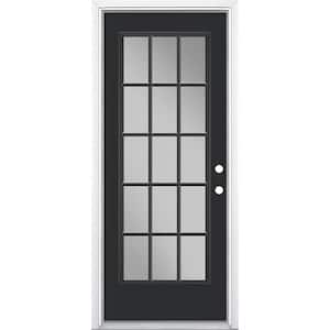 32 in. x 80 in. Jet Black 15 Lite Left Hand Clear Glass Painted Steel Prehung Front Exterior Door Brickmold/Vinyl Frame