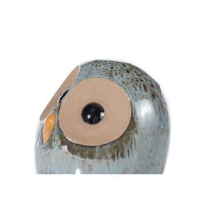 12 in. Tall, Large Handmade Glazed Ceramic Owl Statue for Home and Garden, Multi-Color
