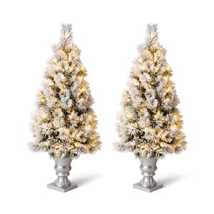 4 ft. Pre-Lit Snow Flocked Pine Artificial Christmas Tree with 100 Warm White Lights (2-Pack)