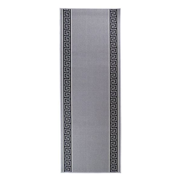 Custom Length Greek Key Grey Stair Runner Carpet – Non-Slip & Machine Washable