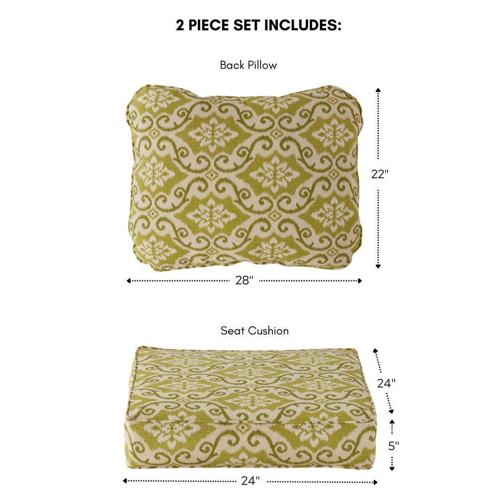 Shoreham Ikat Green and Beige Polyester Lounge Chair Cushion Set