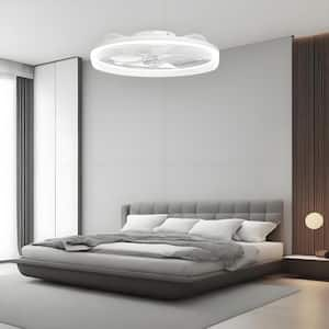 20 in. Modern Indoor White Flush Mount Ceiling Fans with Remote Control - Timing Fan with Light Dimmable for Bedroom