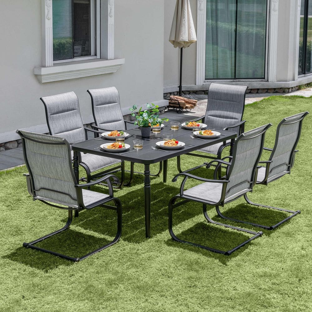 Nuu Garden Black 7-Piece Metal Rectangle Outdoor Dining Set with 6 C ...