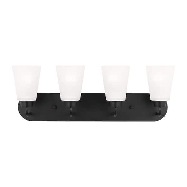Generation Lighting Kerrville 24.63 in. 4-Light Midnight Black Bathroom Vanity Light with Satin Etched Glass Shades