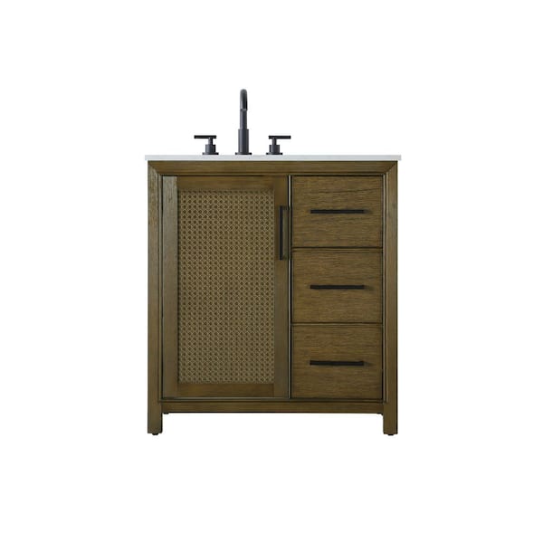 32 in. Single Sink Hazel Oak Bath Vanity with White Engineered Marble Top