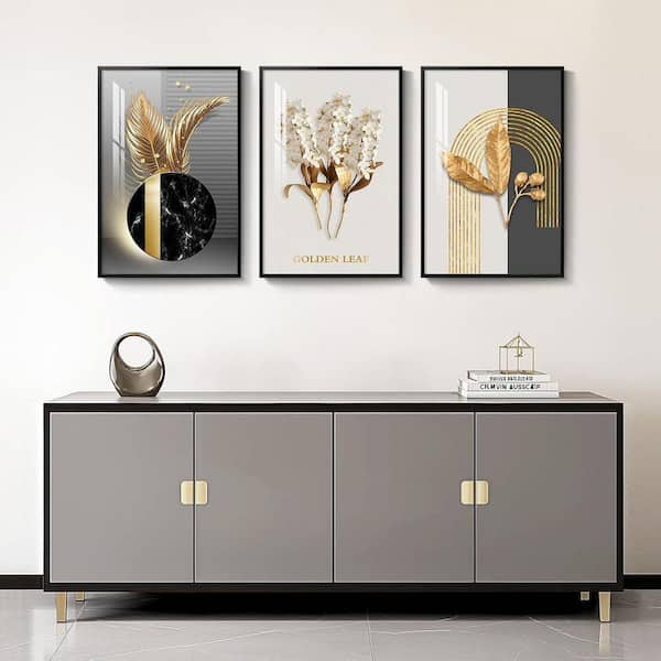 Set 3 Poster Moderni Con Foglia Dorata, Stampe Su Tela 40x60 Cm Senza Cornice, Decorazione Parete Per Soggiorno Camera Da Letto Ufficio