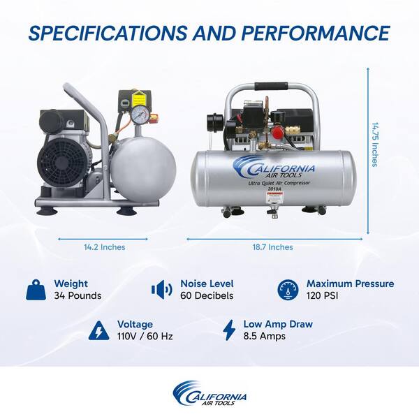 California Air Tools - 2.0 Gal. 1.0 HP Ultra Quiet and Oil-Free Aluminum Tank Air Compressor