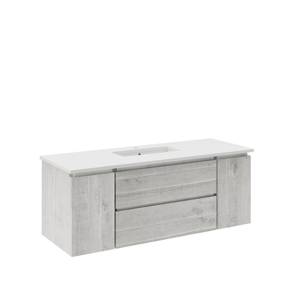 Fresca Formosa 54 in. Single Sink Wall Mount Rustic White Bath Vanity with White Quartz Top and Undermount Ceramic Sink