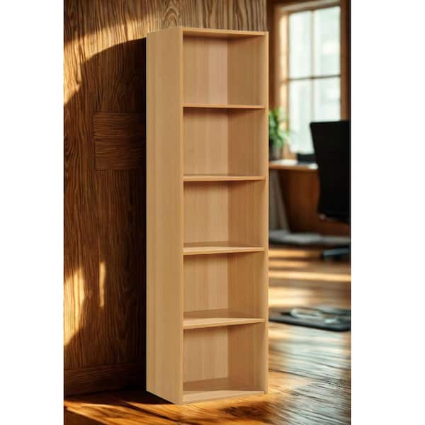 L'Baiet 59 in. Tall Beech Wood 5-Shelf Bookcase with Open Storage 5-Tier Bookshelf for Home or Office