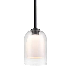 60 Watt 1 Light Black Finished Shaded Pendant Light with Clear glass Glass Shade and No Bulbs Included