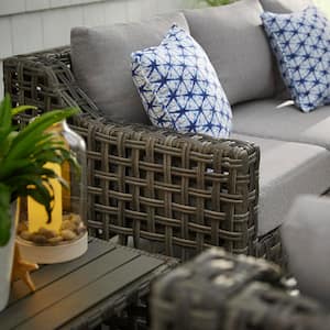 Briar Ridge Brown Wicker Outdoor Patio Sofa with CushionGuard Stone Gray Cushions