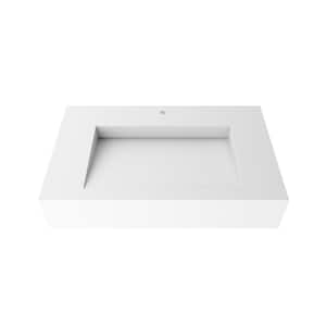 Pyramid 30 in. Wall Mount Solid Surface Single Basin Rectangle Bathroom Sink in Matte White