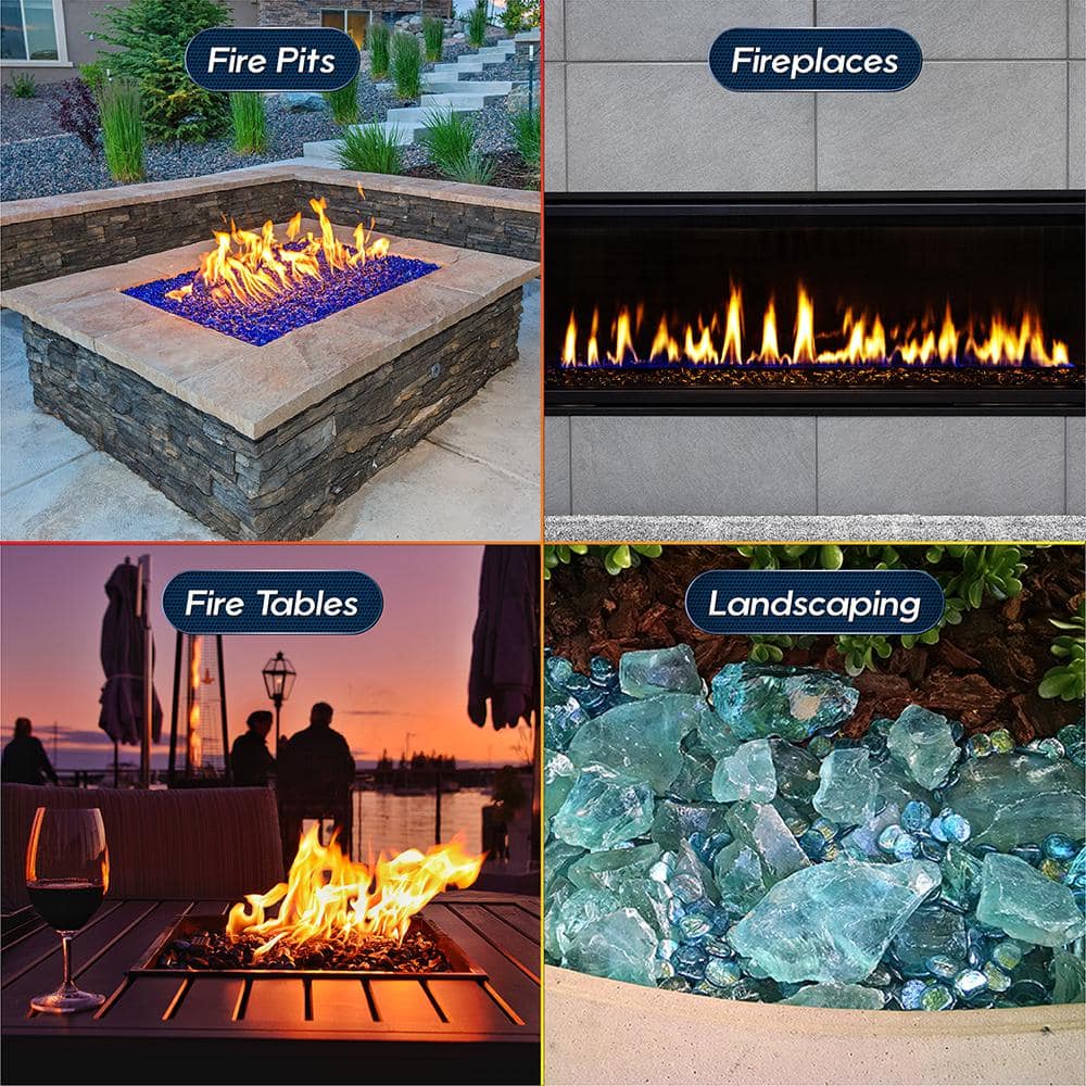 Lake Tahoe Blue Crushed Decorative Fire Pit Glass, 1/2"-3/4", 10 lbs