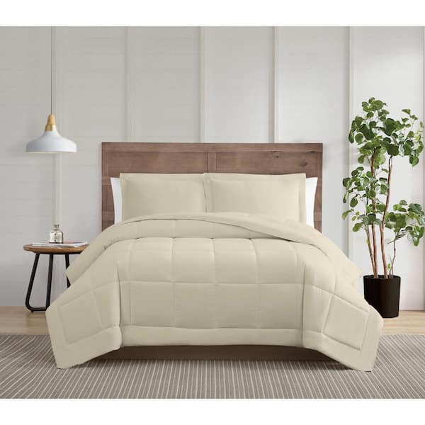 TRULY CALM Silver Cool 2-Piece Khaki Cotton Twin / Twin XL Comforter Set