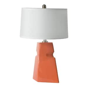 Cubic 24 in. Orange Modern, Contemporary Bedside Table Lamp for Living Room, Bedroom with White Linen Shade