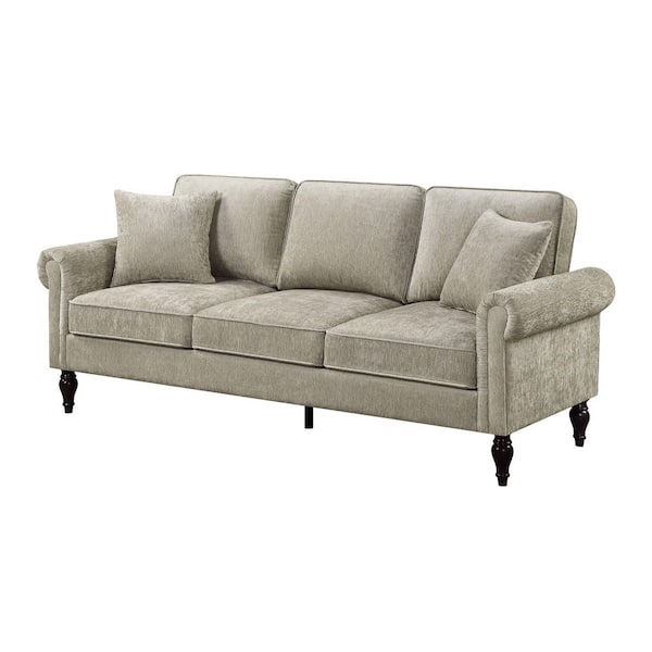 Furniture of America Michaud 79.75 in. W Rolled Arms Chenille Straight Sofa in Brown and Care Kit