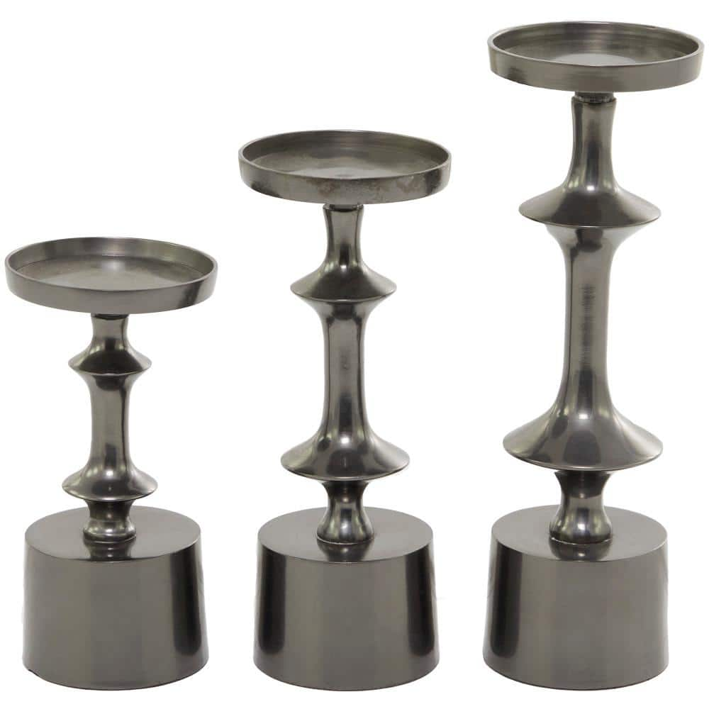 Cosmoliving By Cosmopolitan Black Aluminum Pillar Candle Holder Set Of 3 043772 The Home Depot