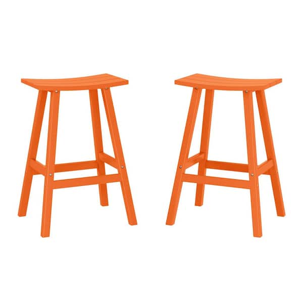 WESTIN OUTDOOR Franklin Orange 24 in. Poly HDPE Fade Resistant Outdoor Patio Saddle Seat Counter Height Bar Stool (Set of 2)