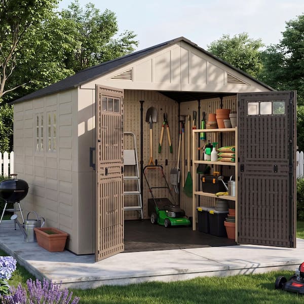 Sizzim 8 ft. W x 12 ft. D Outdoor Gray Resin Storage Plastic Shed