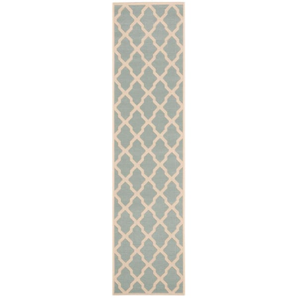 Beach House Aqua/Cream 2 ft. x 8 ft. Trellis Indoor/Outdoor Patio  Runner Rug