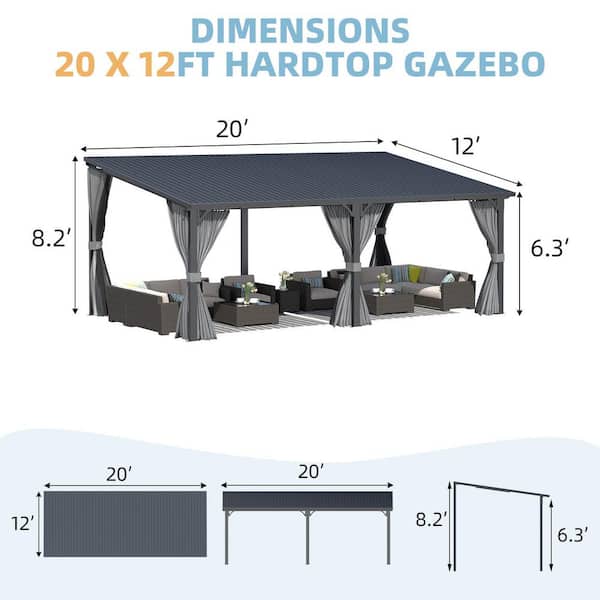 AECOJOY 20 ft. x 12 ft. Metal Outdoor Lean to Wall-Mounted Hardtop
